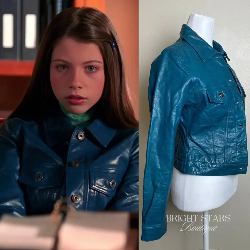 Rare Blue Teal Leather Jacket ASO Dawn Summers Buffy The Vampire Slayer Y2K